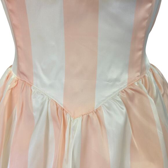 Gunne Sax Pink White Stripe Princess Dress Size S 9 Lace Satin Vintage 80s - Picture 6 of 16